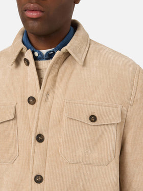 Overshirt Landeck beige in velluto a costine con fodera in teddy