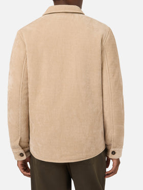 Overshirt Landeck beige in velluto a costine con fodera in teddy