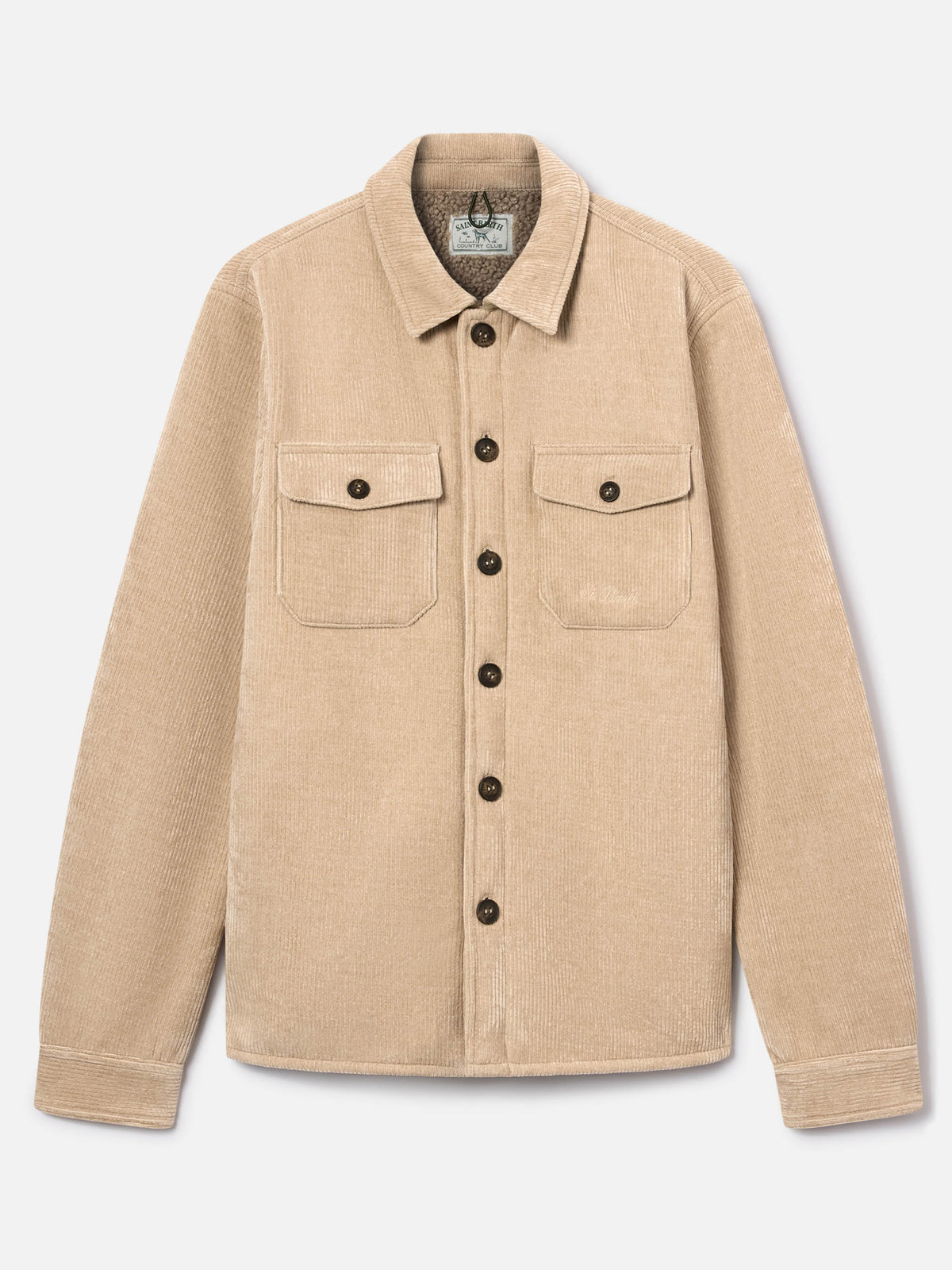 Overshirt Landeck beige in velluto a costine con fodera in teddy
