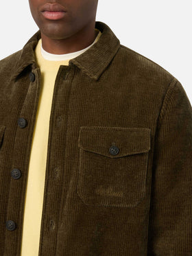 Overshirt Landeck verde militare in velluto a costine con fodera in teddy