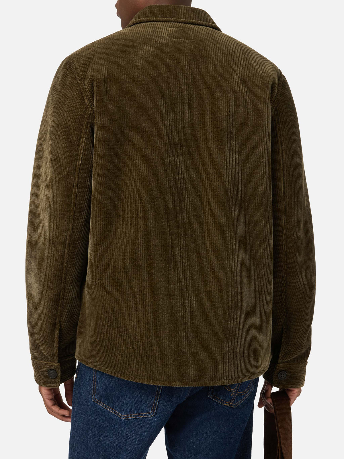 Overshirt Landeck verde militare in velluto a costine con fodera in teddy