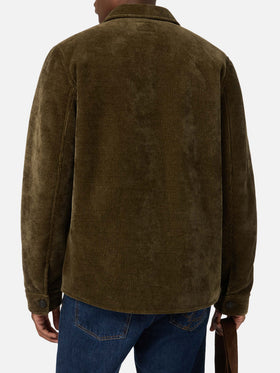 Overshirt Landeck verde militare in velluto a costine con fodera in teddy