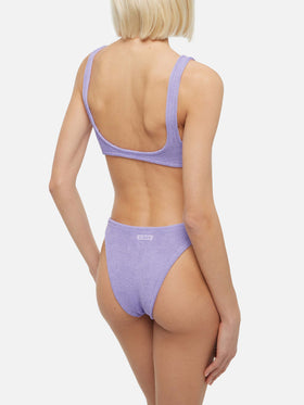 Laurel crinkle lurex lilac cut-out one-piece swimsuit