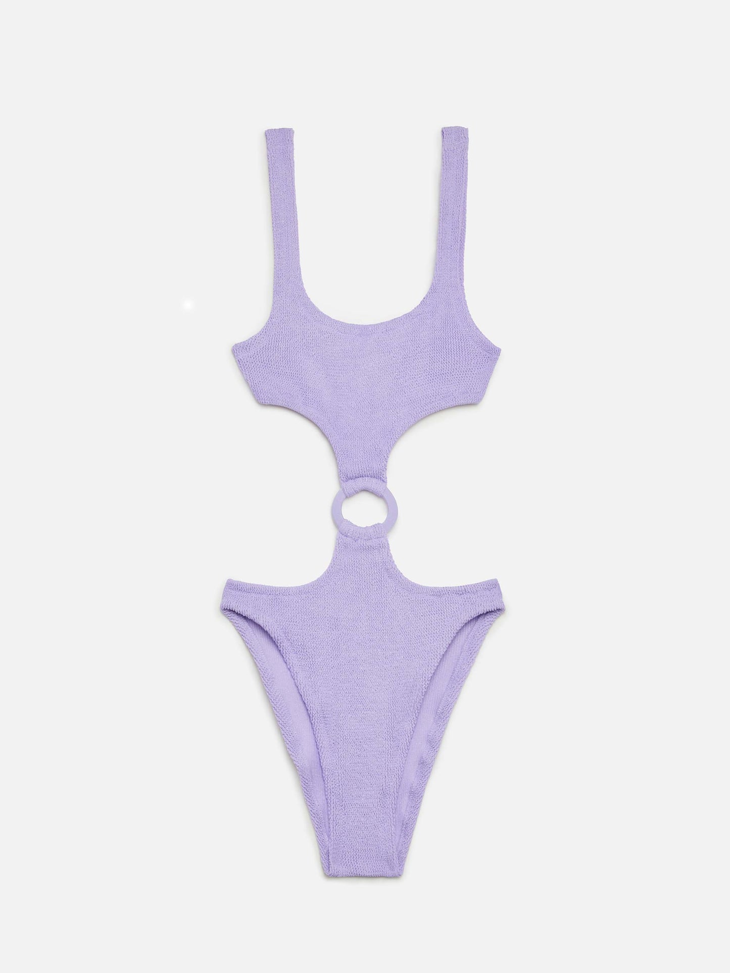 Laurel crinkle lurex lilac cut-out one-piece swimsuit
