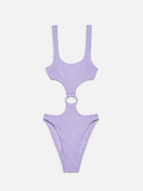 Laurel crinkle lurex lilac cut-out one-piece swimsuit