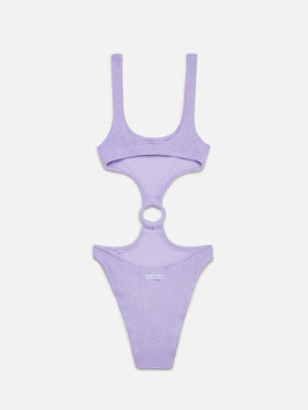Laurel crinkle lurex lilac cut-out one-piece swimsuit