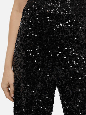 Pantaloni da donna a gamba larga Lucette con paillettes nere