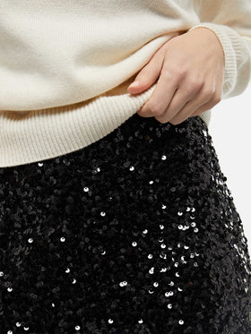 Pantaloni da donna a gamba larga Lucette con paillettes nere