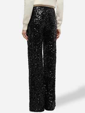 Pantaloni da donna a gamba larga Lucette con paillettes nere