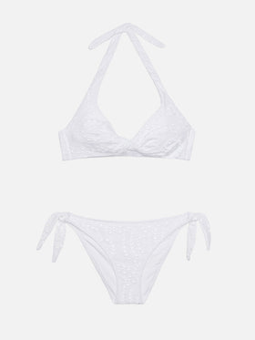 Yali black Sangallo lace classic swim briefs - Leda Sangallo lace triangle bralette top