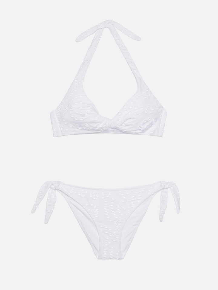 Yali black Sangallo lace classic swim briefs - Leda Sangallo lace triangle bralette top