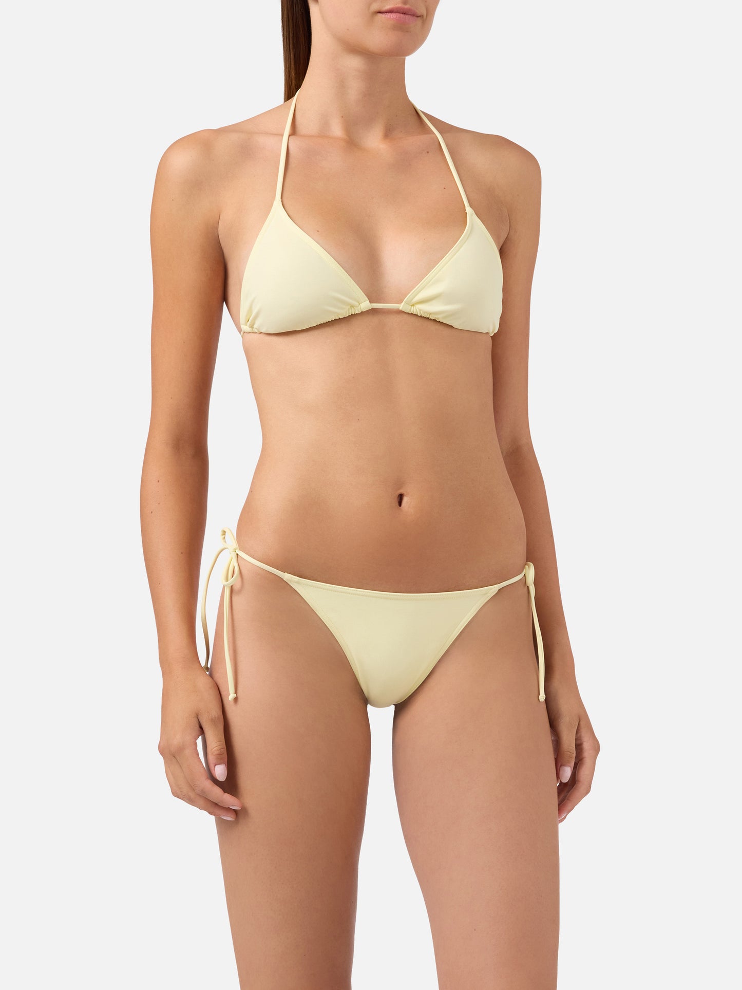 Leah Marielle buttergelber Triangel-Bikini mit Bindebändern 