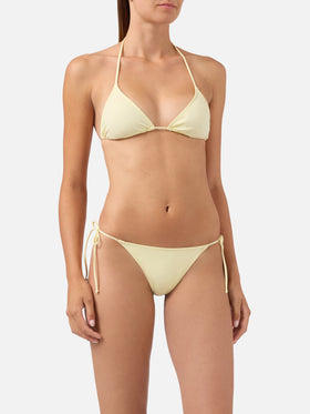 Leah Marielle buttergelber Triangel-Bikini mit Bindebändern 