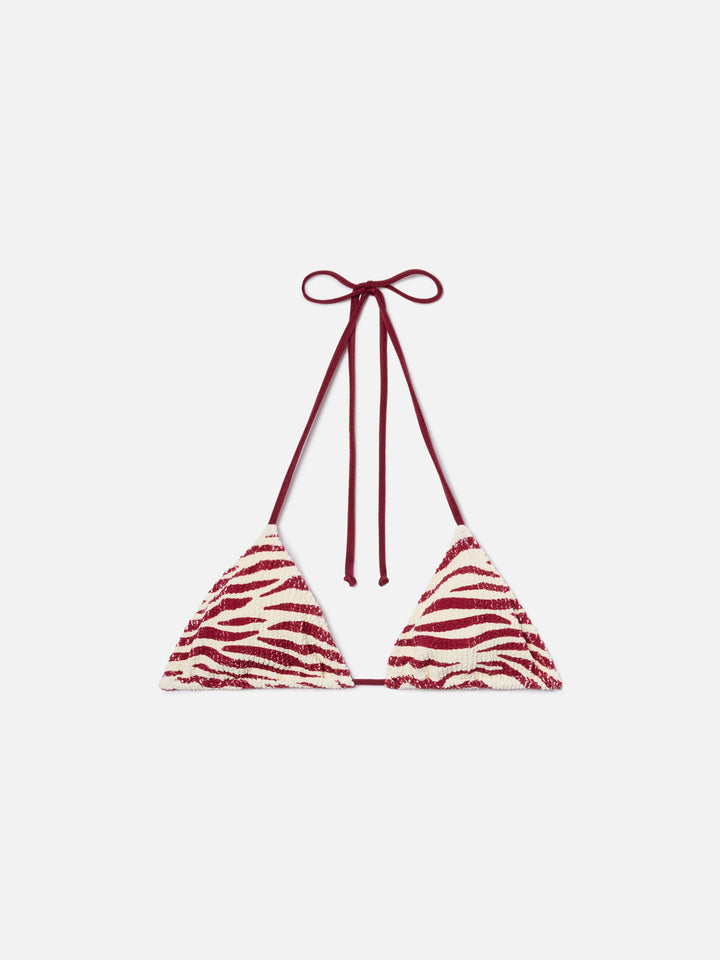 Top bikini Leah triangolo in tessuto crinkle zebrato