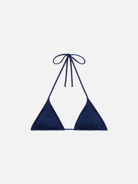 Leah triangle with ties bikini top in solid blue navy