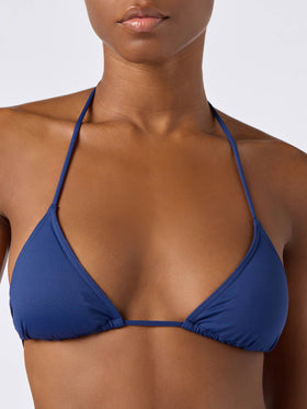 Leah triangle with ties bikini top in solid blue navy