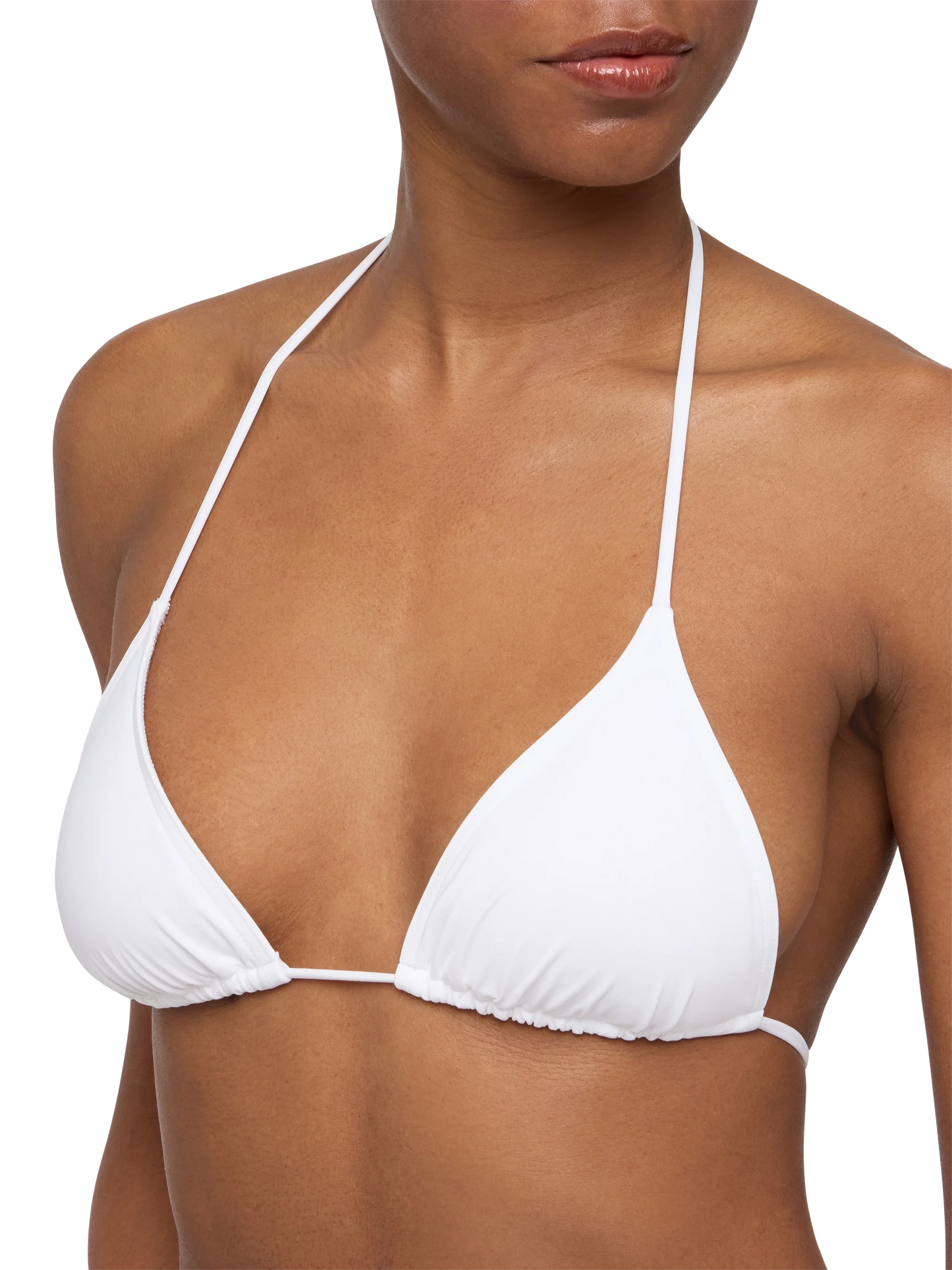 Marielle, klassische weiße Badehose – Leah, weißer Badeanzug mit Triangel-Oberteil