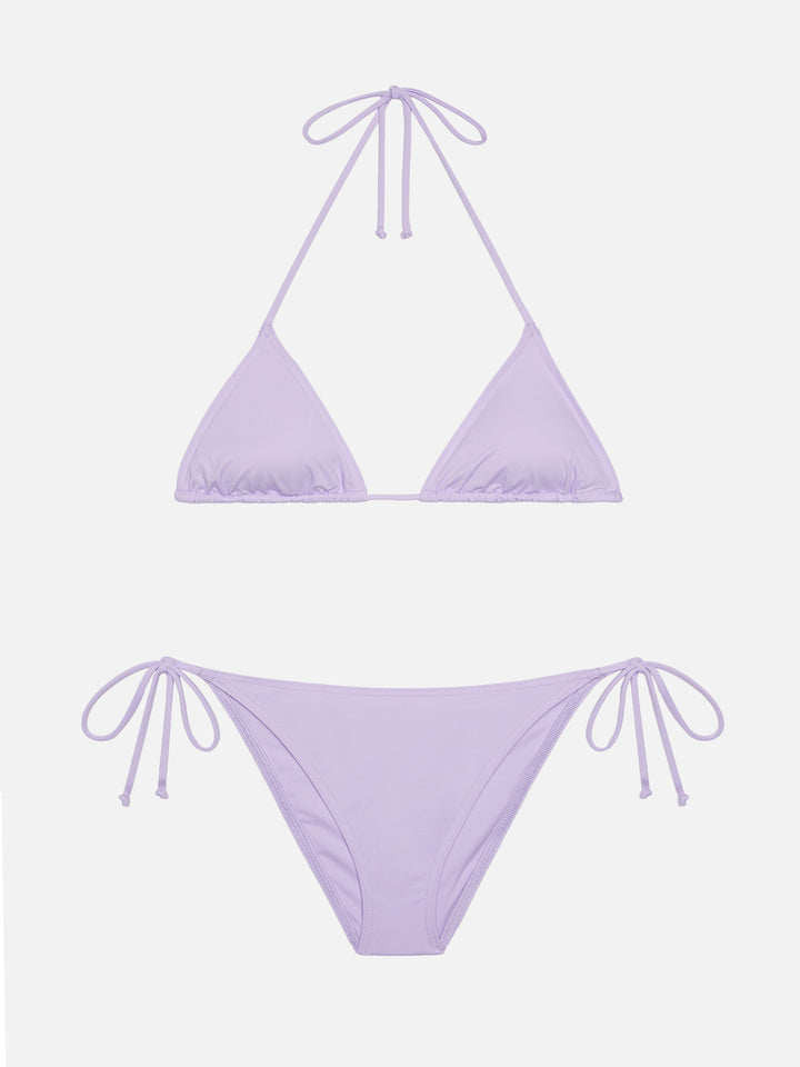 Lilafarbene klassische Badehose „Virgo“ – Lilafarbener Badeanzug mit Triangel-Oberteil „Leah“