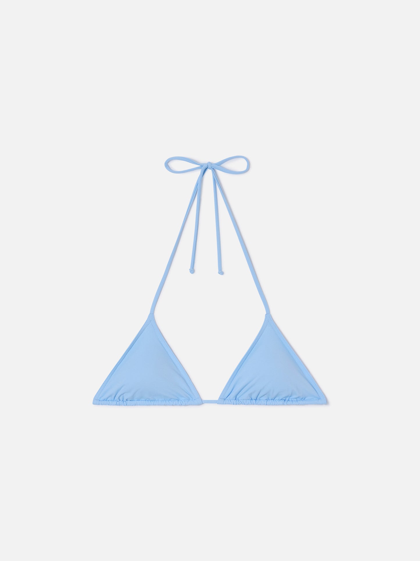 Top de bikini triangular Leah con tiras para anudar en azul claro liso 