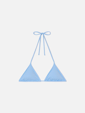 Top de bikini triangular Leah con tiras para anudar en azul claro liso 