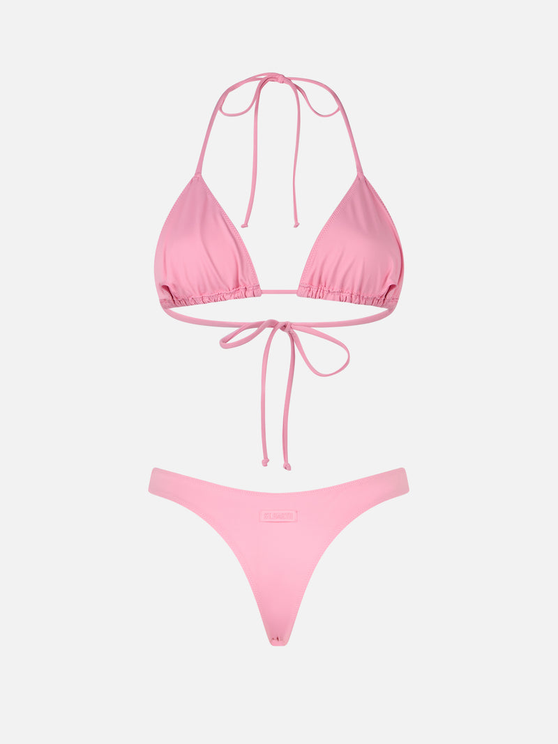 Woman pink classic triangle bikini Leah Naomi