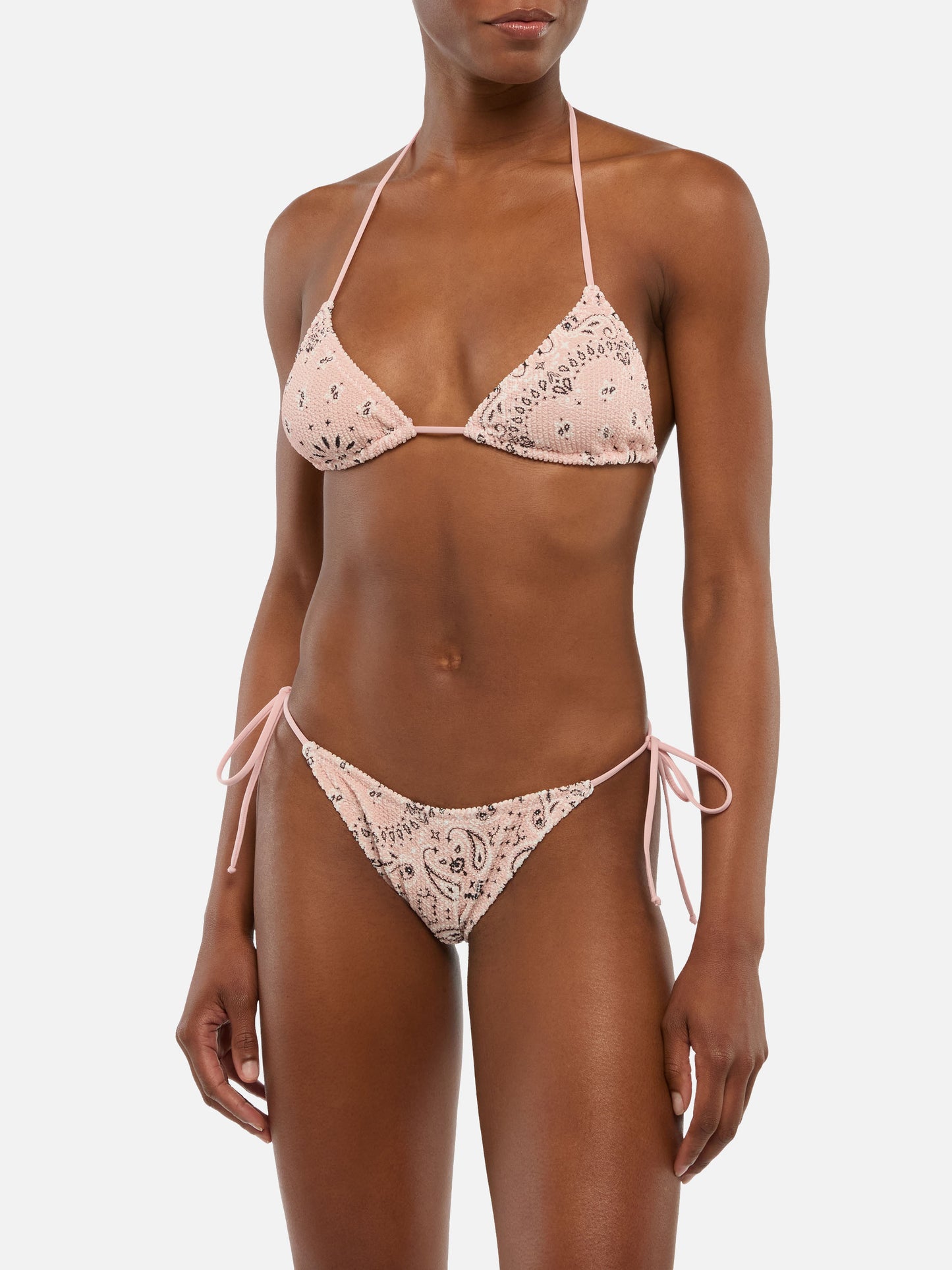 Marielle slip mare classico rosa con stampa bandana - Leah top a triangolo rosa in tessuto crinkle