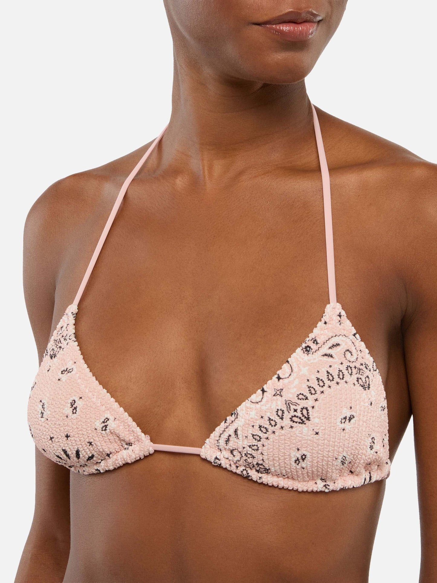 Marielle slip mare classico rosa con stampa bandana - Leah top a triangolo rosa in tessuto crinkle