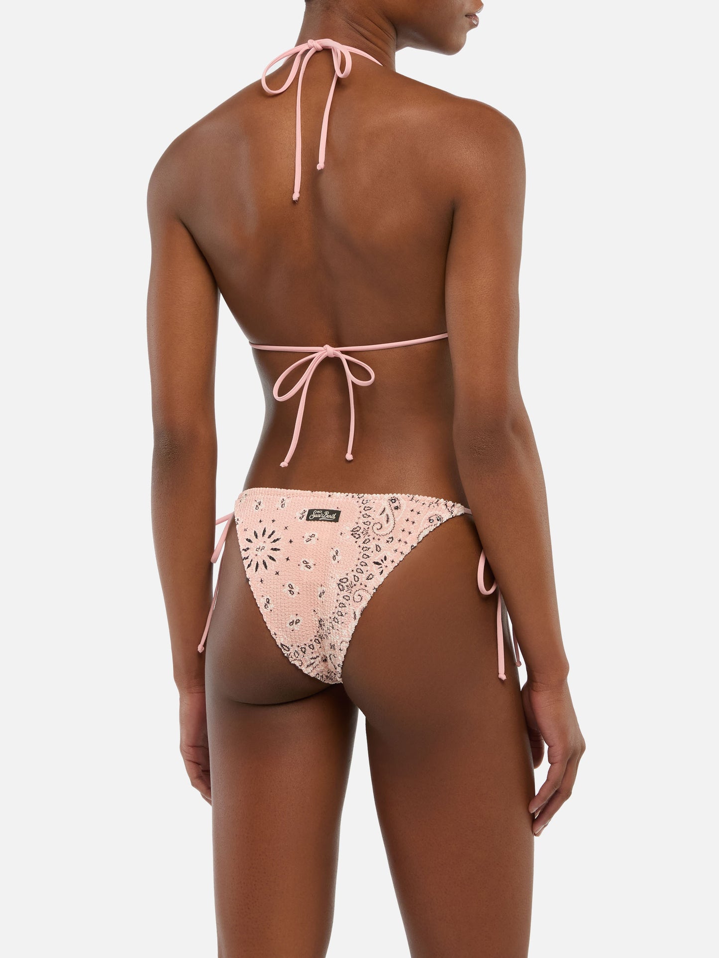 Marielle slip mare classico rosa con stampa bandana - Leah top a triangolo rosa in tessuto crinkle
