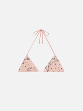 Leah top a triangolo rosa in tessuto crinkle