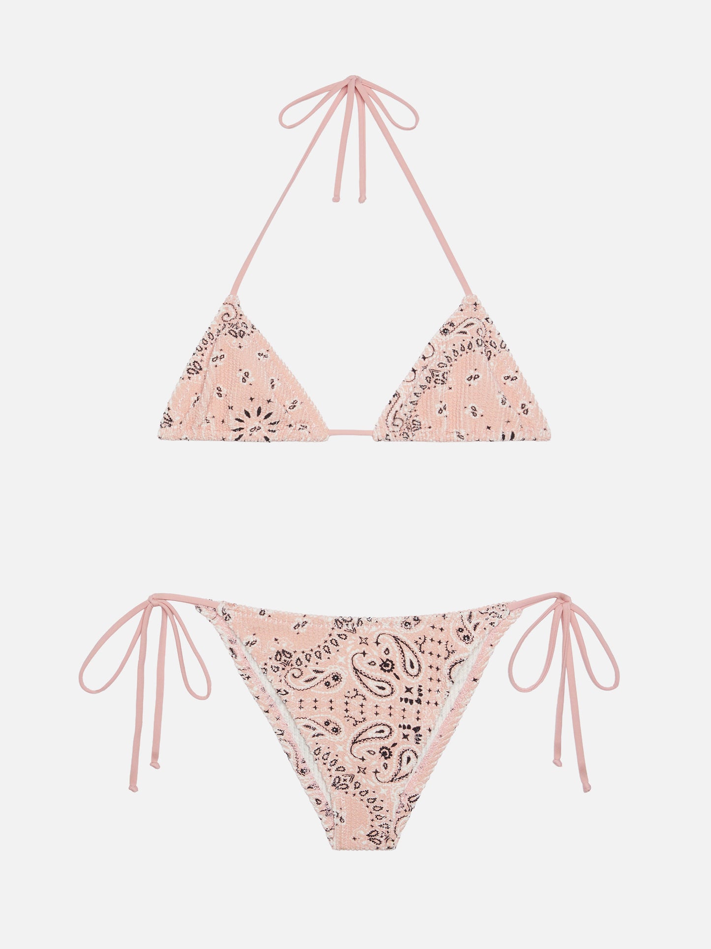 Marielle slip mare classico rosa con stampa bandana - Leah top a triangolo rosa in tessuto crinkle