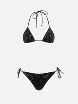 Woman black sequins triangle bikini Leah Marielle