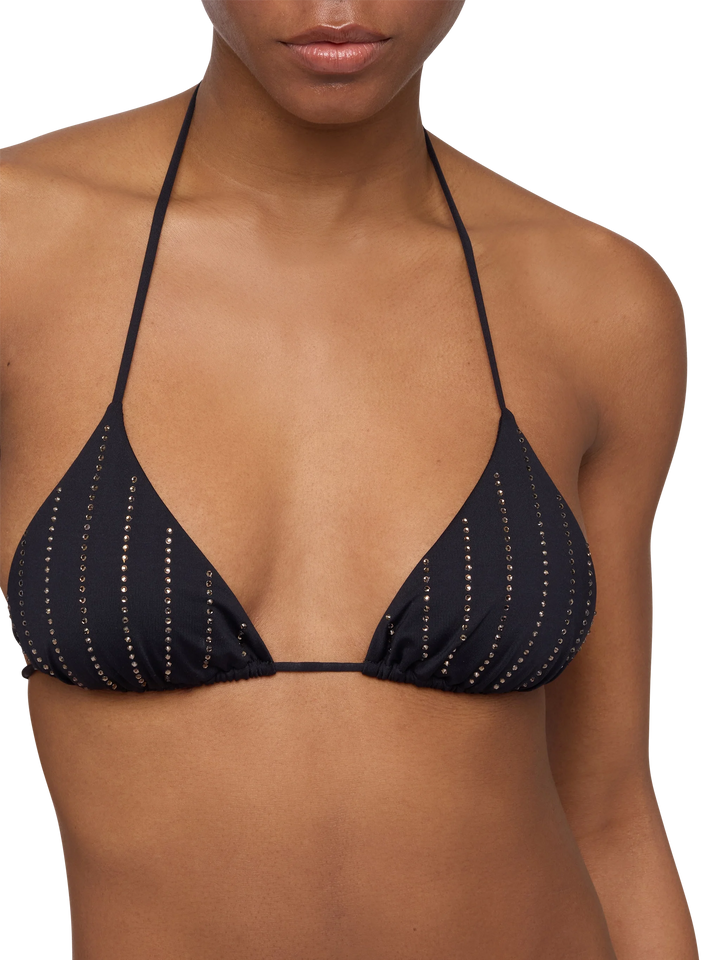 Leah black triangle top with striped rhinestone embellishment