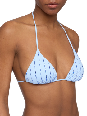 Leah top a triangolo azzurro con applicazioni di strass a righe