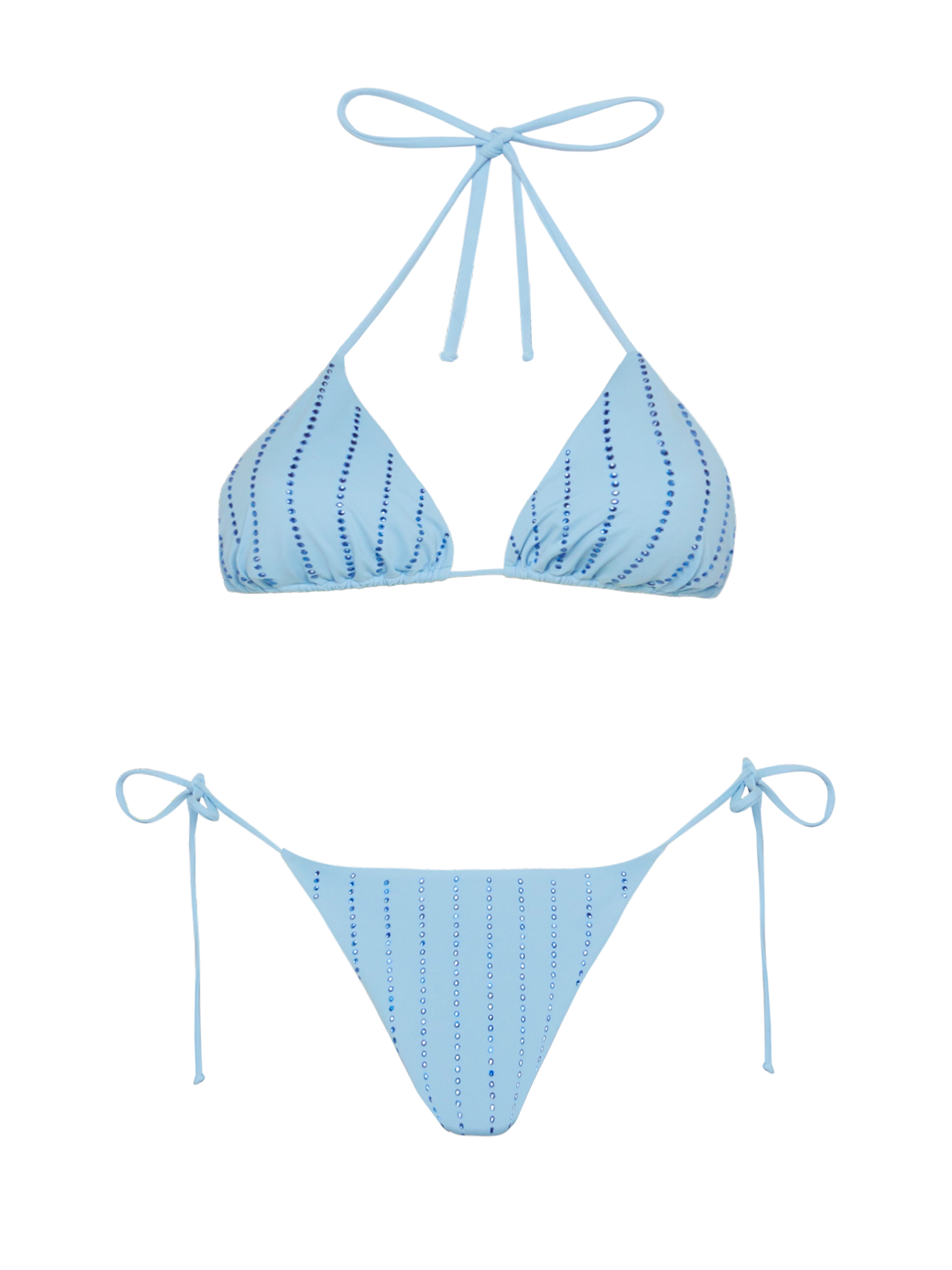 Light blue classic triangle bikini Leah Marielle with striped rhinestone embellishment - MC2 Saint Barth