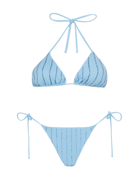 Light blue classic triangle bikini Leah Marielle with striped rhinestone embellishment - MC2 Saint Barth