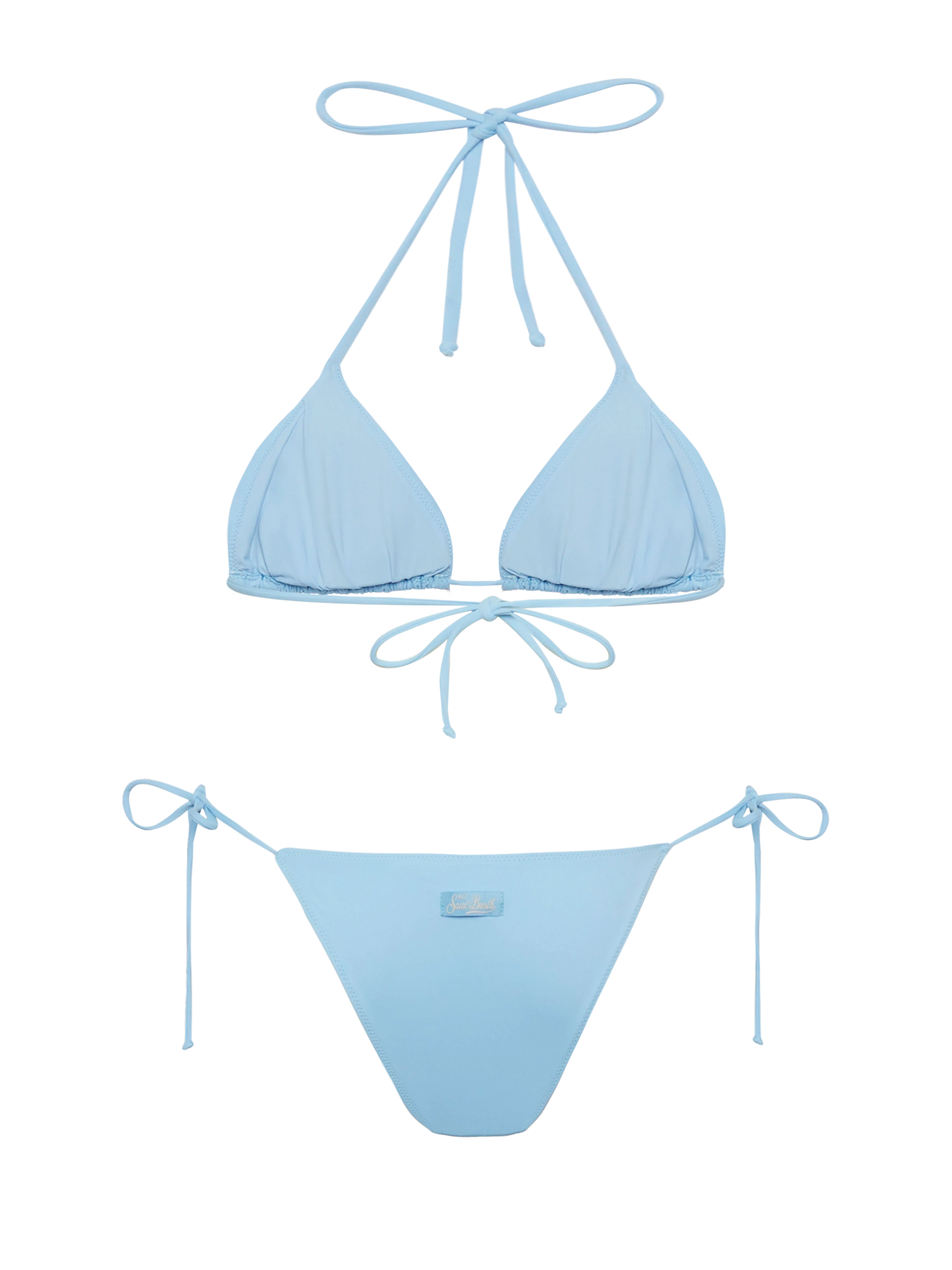 Light blue classic triangle bikini Leah Marielle with striped rhinestone embellishment - MC2 Saint Barth