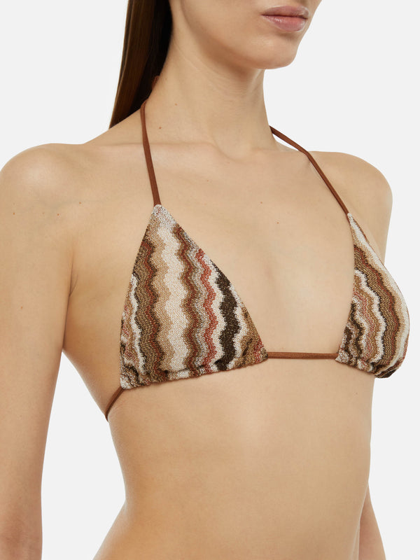 Virgo raschel knit classic swim briefs with wave pattern - Leah raschel chevron pattern triangle top