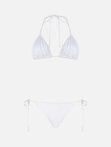 Woman white triangle bikini Leah Marielle