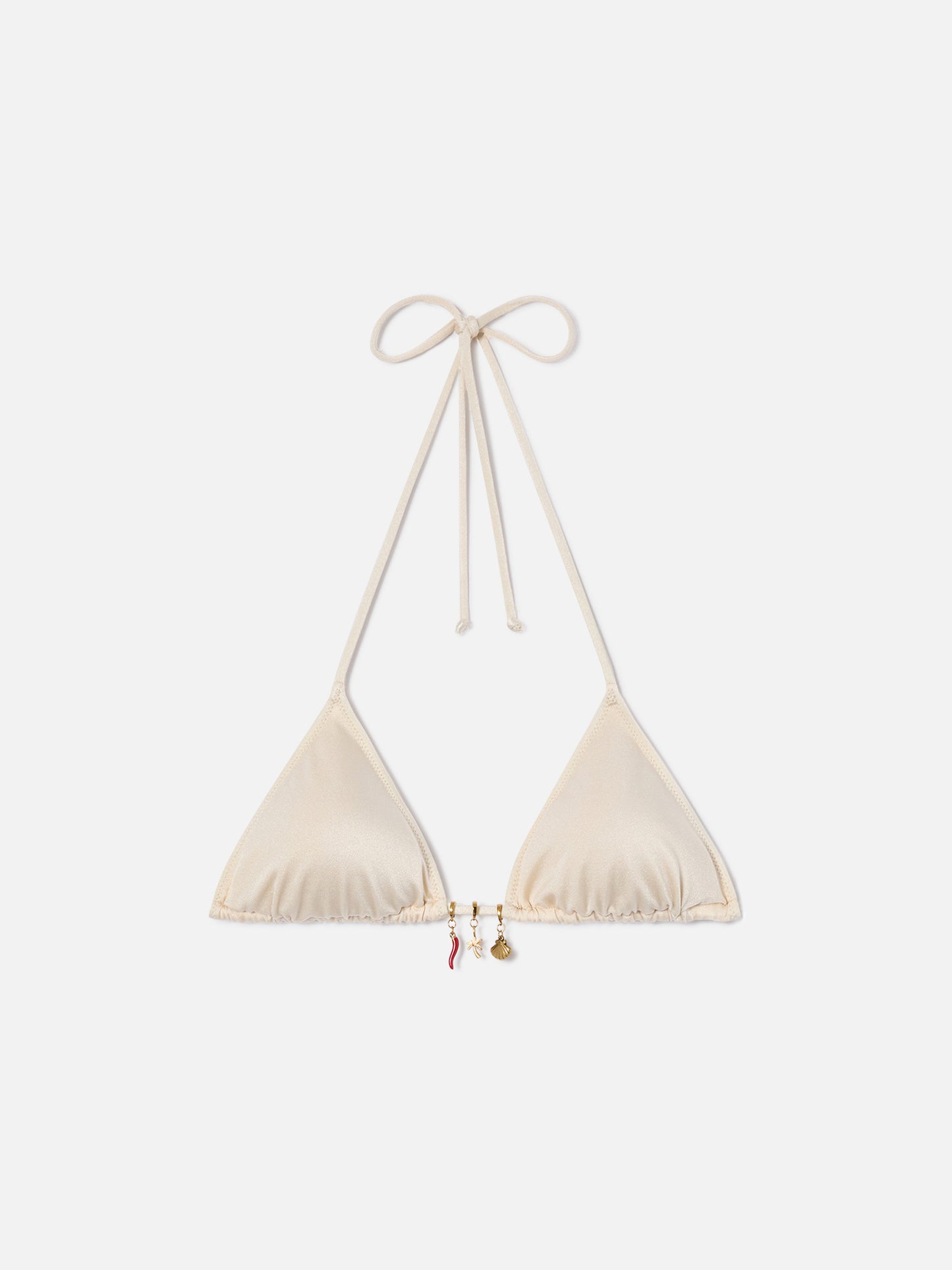 Leah Triangel-Bikinioberteil aus Stoff mit glänzendem Finish und Charms 