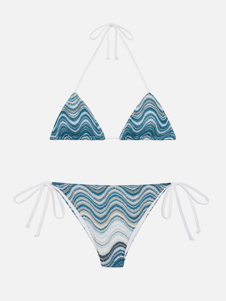 Marielle raschel classic swim briefs with wave pattern - Leah raschel wave pattern triangle top