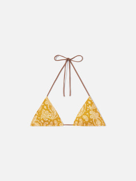 Haut de bikini triangle Leah à motif paisley ocre 