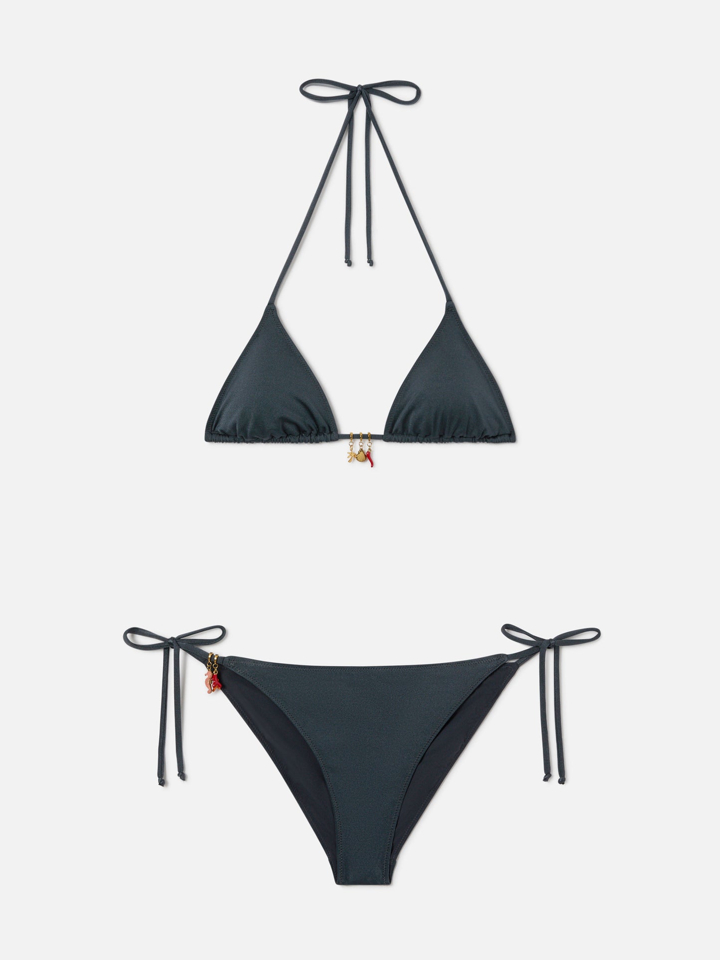 Leah Virgo Bikini in Dunkelgrau mit glänzendem Finish und Charms 