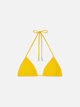 Top de bikini triangular Leah de rizo amarillo con charms 