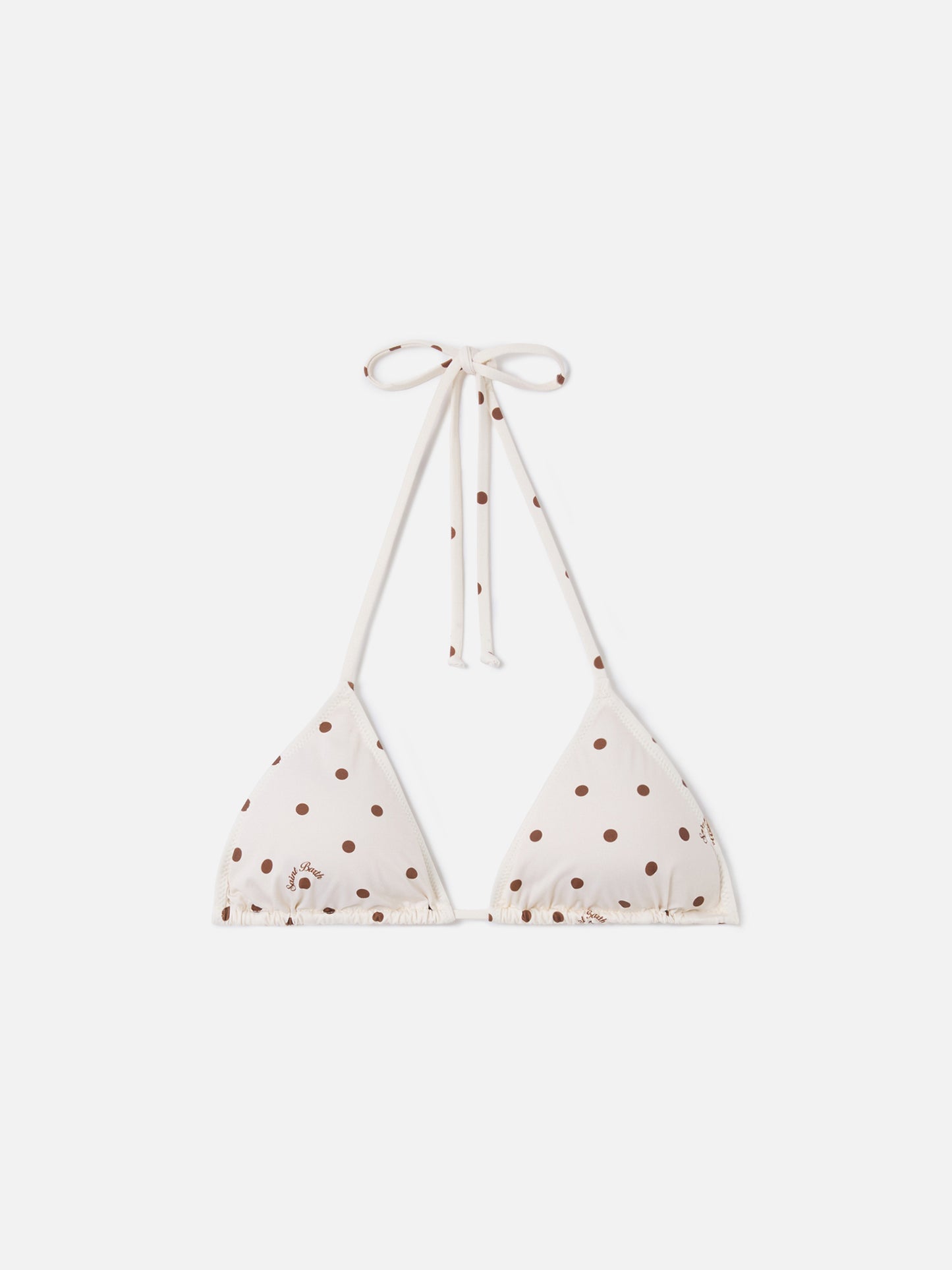 Leah triangle bikini top with beige and brown polka dot print