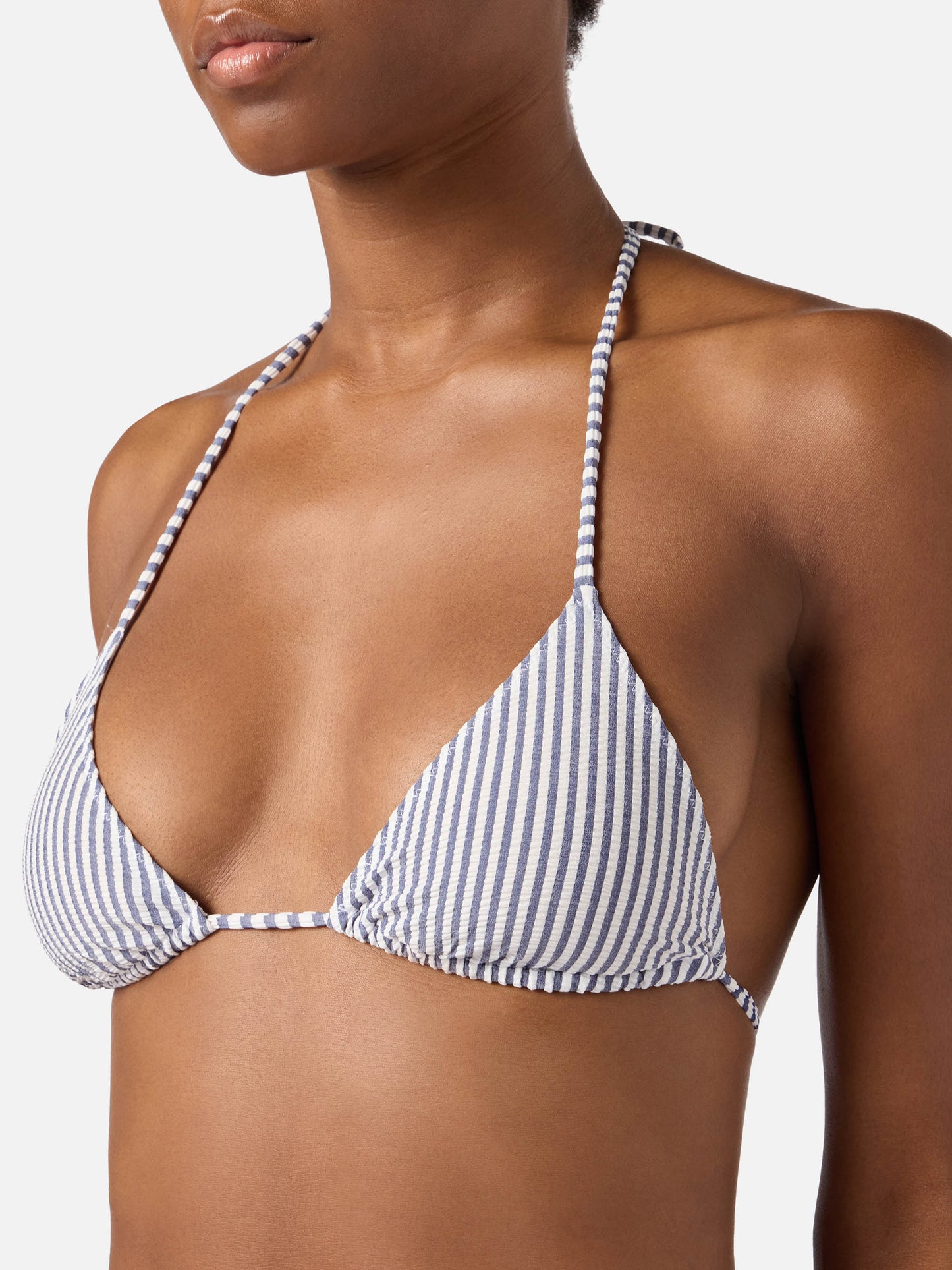 Bikini Leah Virgo de seersucker azul a rayas 