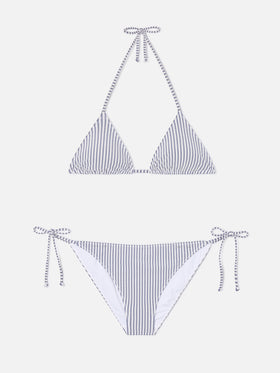 Bikini Leah Virgo seersucker a righe blu