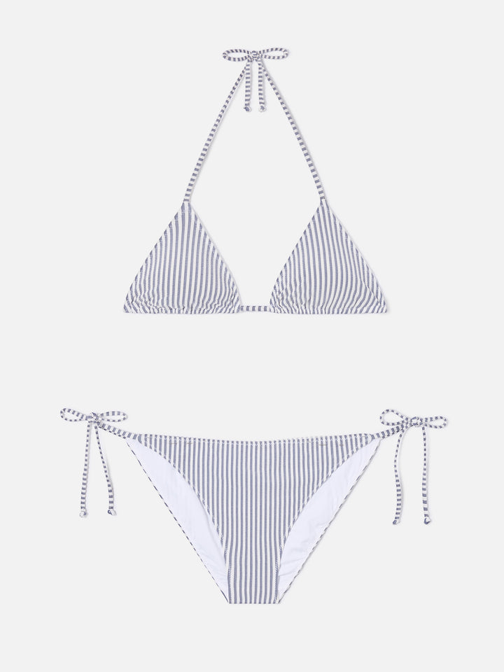 Leah Virgo blue striped seersucker bikini