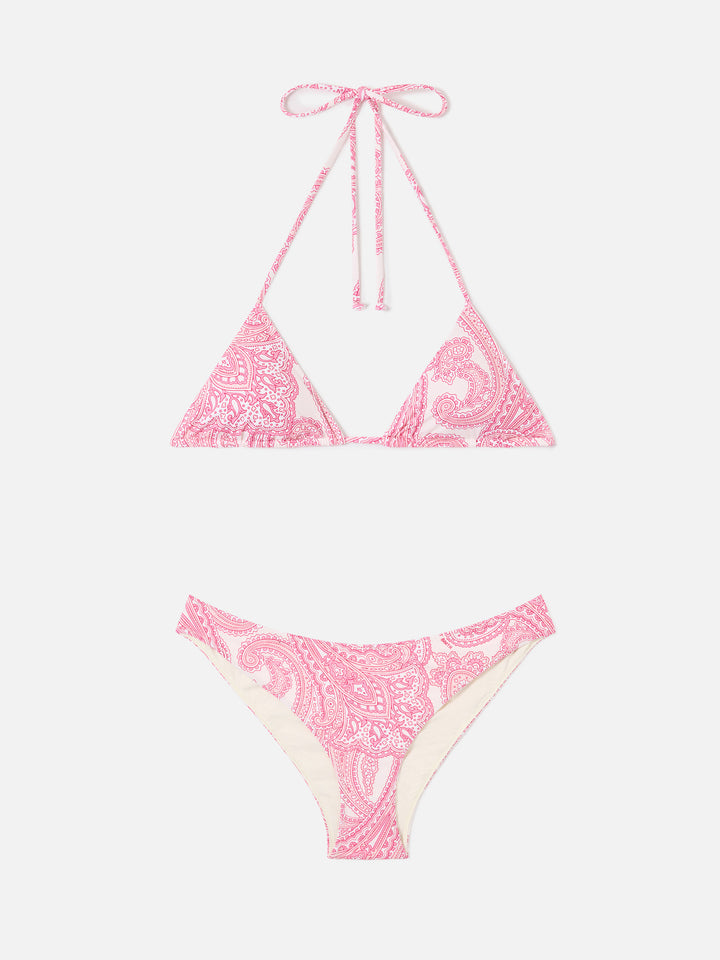 Leah Lido pink paisley triangle bikini
