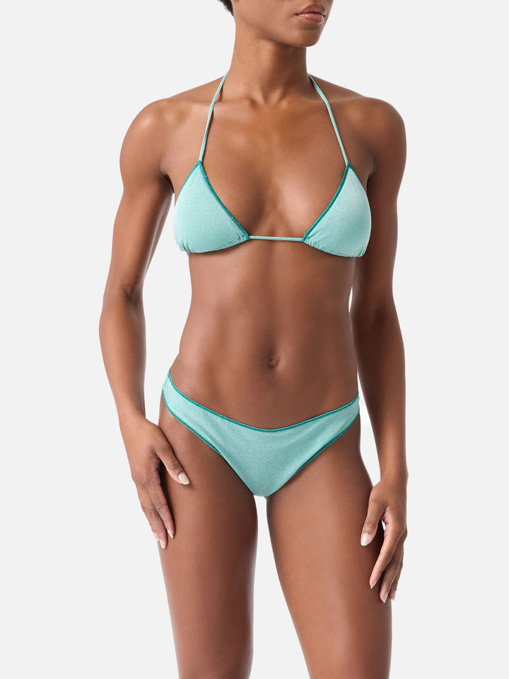 Leah Naomi water green lurex triangle bikini