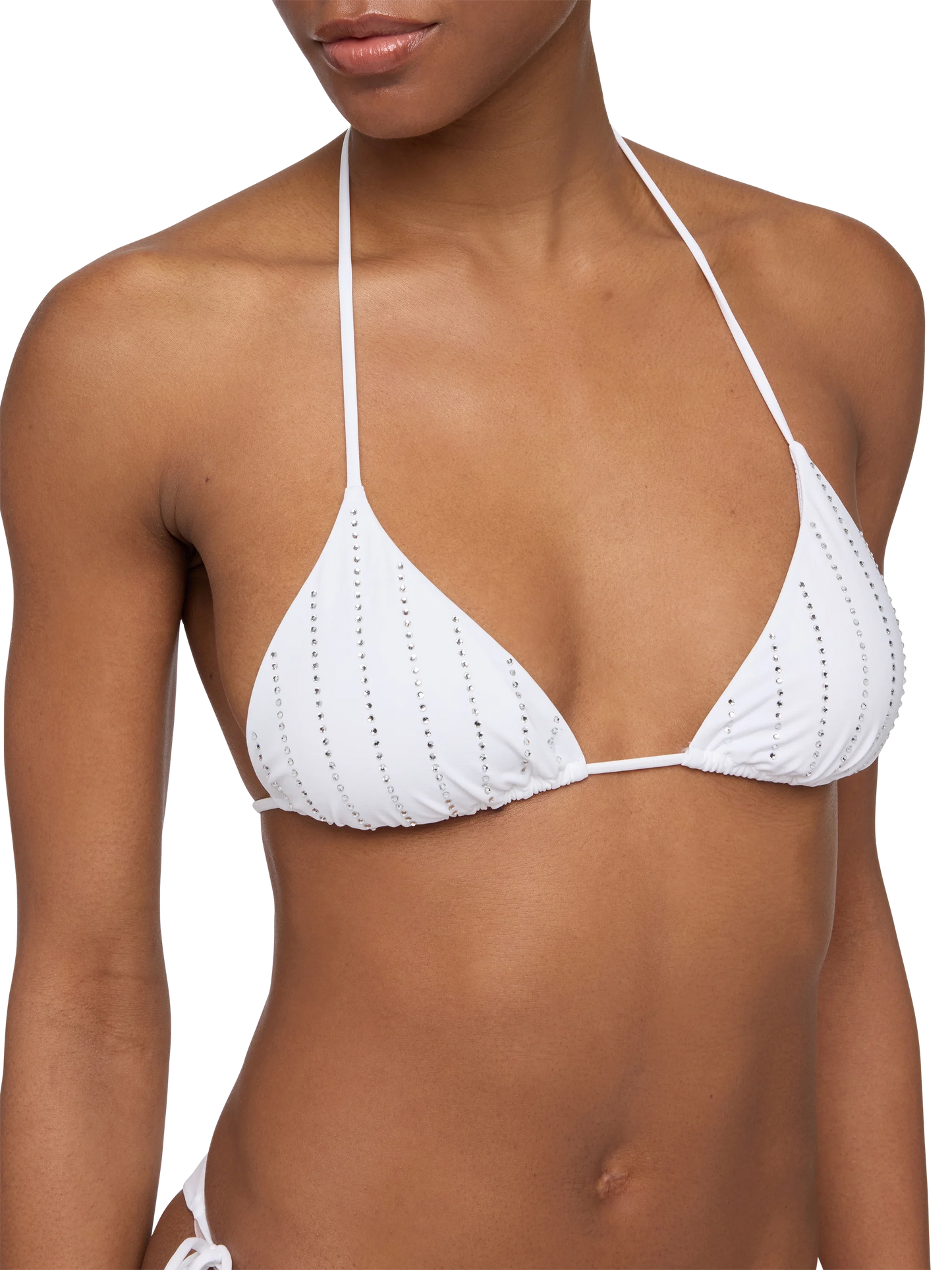 Leah triangle top swimsuit with striped rhinestone embellishment